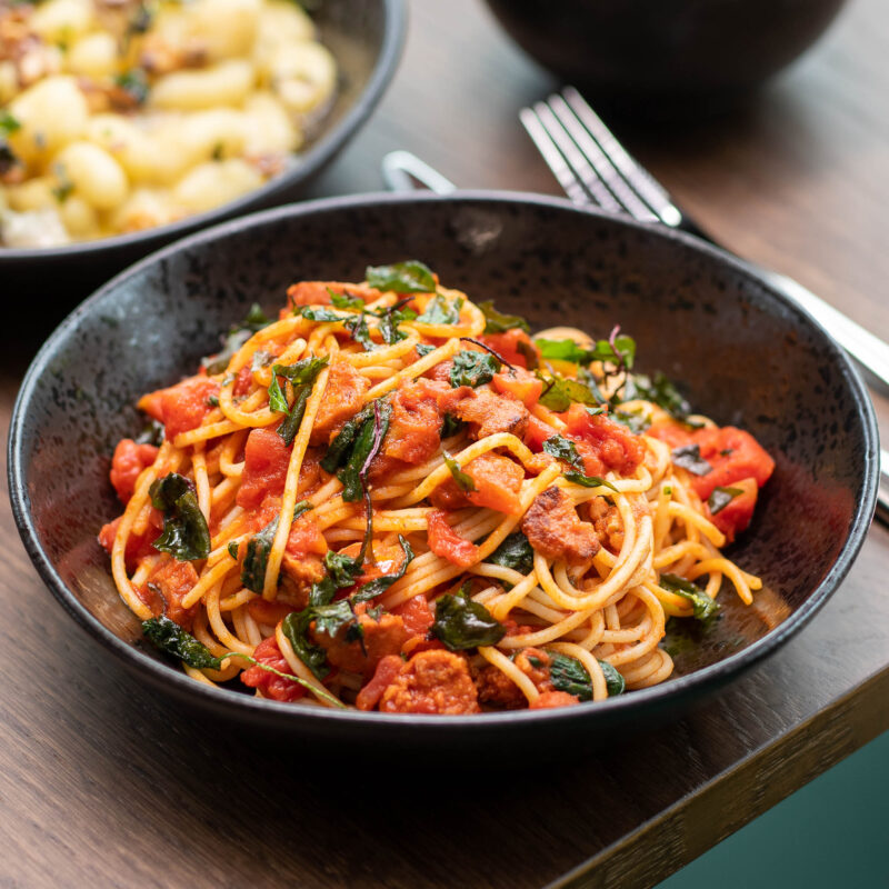 Spicy chorizo spaghetti arrabiata at W Cafe & Bar